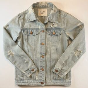 Thread & Supply Distressed Jean Denim Jacket Light Wash Sz Small